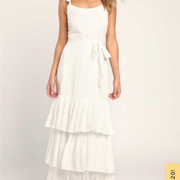 Romantic Dreams White Ruffled Tiered Swiss Dot Maxi Dress - Picture 1 of 5